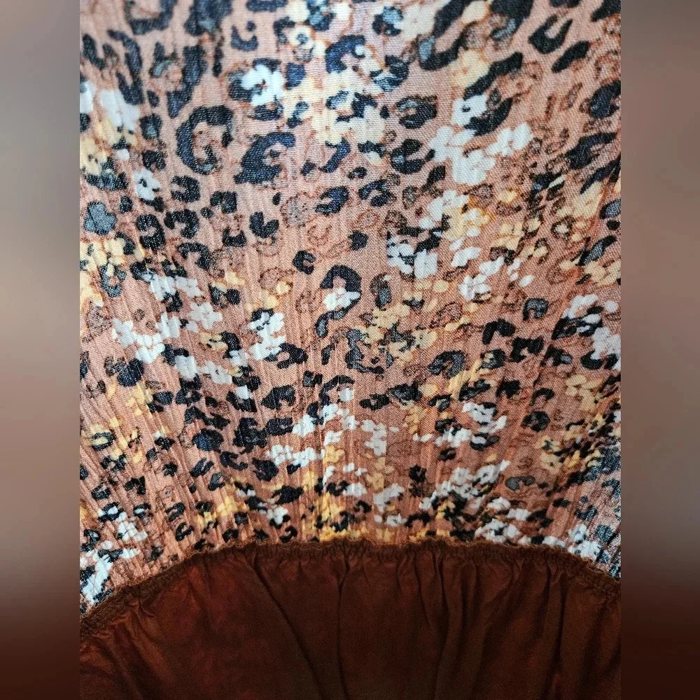 Hem & Thread Womens Cheetah Floral‎ Print Long Sleeve V Neck Ruffle Dress L - Picture 6 of 9
